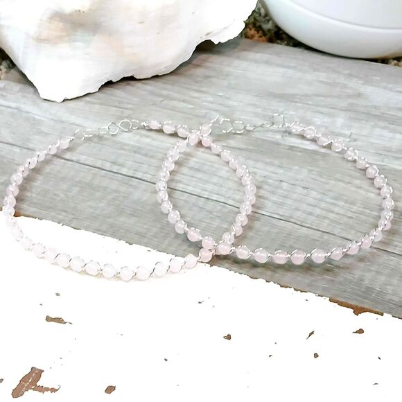Rose Quartz Gemstone Beaded Choker Necklace, Crystal Choker - Picture 3 of 5